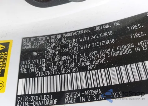 2018 Toyota Highlander Xle из США, поврежденный, VIN 5TDJZRFH7JS834180